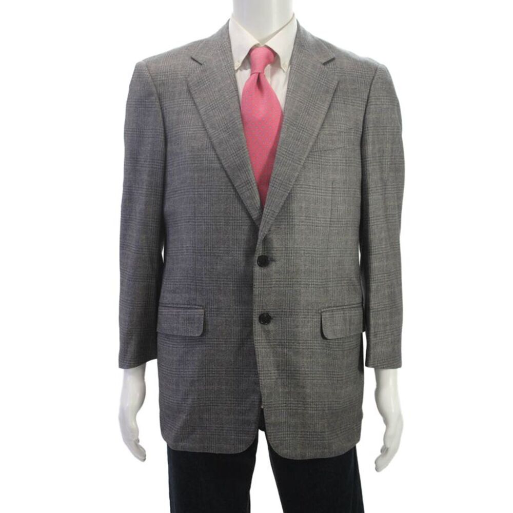 Ermenegildo Zegna Men Gray Wool Plaid Blazer Button Size 48